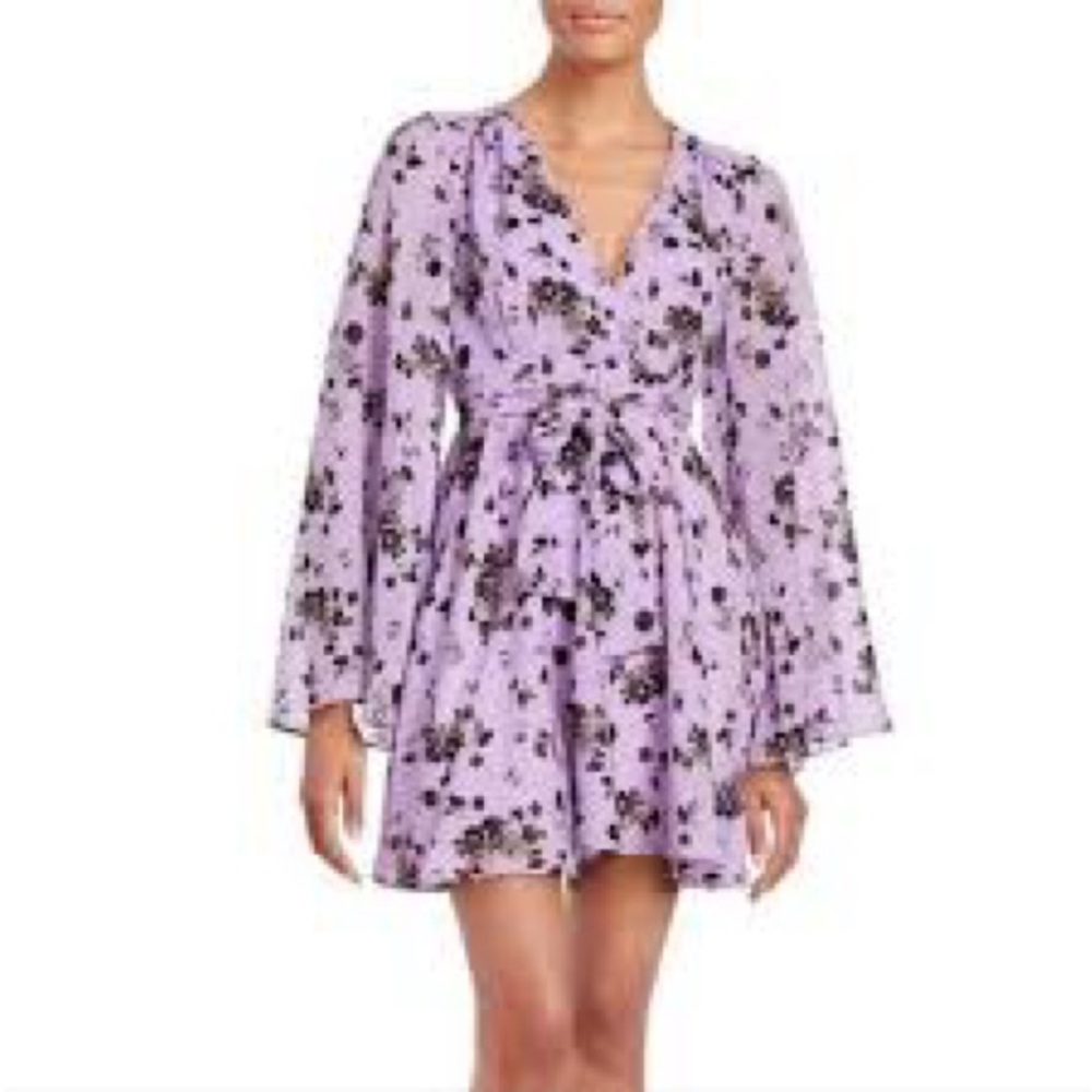 Free People Lilou Floral Fit & Flare Mini Dress in Lavender - Size Medium